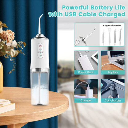 Dental Teeth Flosser Tooth Cleaner 4 Nozzles Cordless Oral Irrigator White