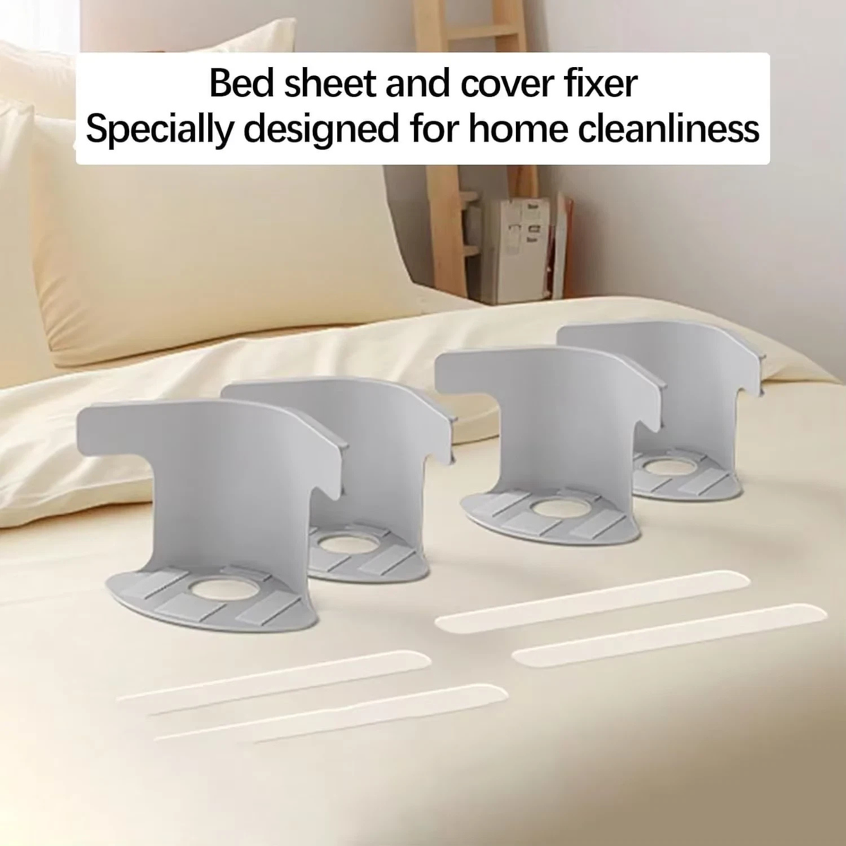 Heavy-Duty Bed Sheet Holders Grey 4x with Lock Strips Secure Fit