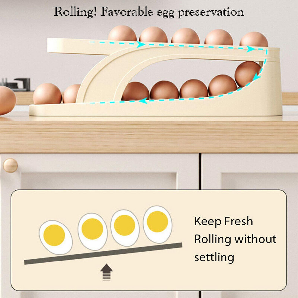 Yellow Egg Rack Holder Automatic Scrolling Box Container Refrigerator
