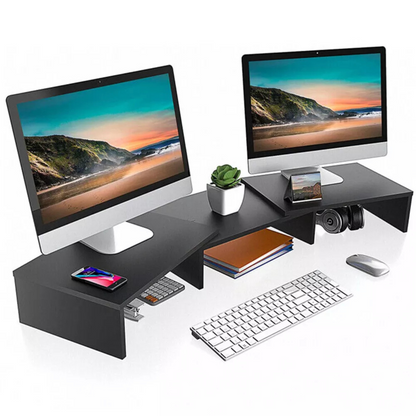 Stand Dual Monitor Riser Shelf Computer Black Ergonomic Desktop Organiser Black