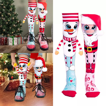 Women's Cozy Socks 1Pair Christmas Knee High Socks Santa & Snowman Novelty