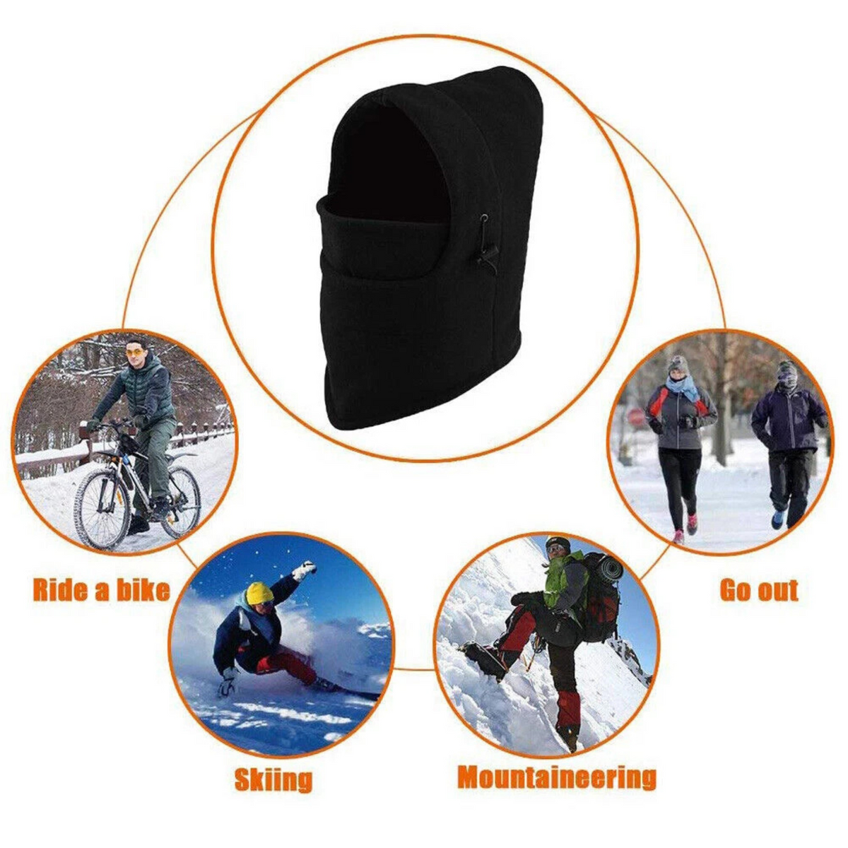 Ski Face Mask Balaclava Hood Hat Black Unisex Fleece Thermal Sports Hat Winter