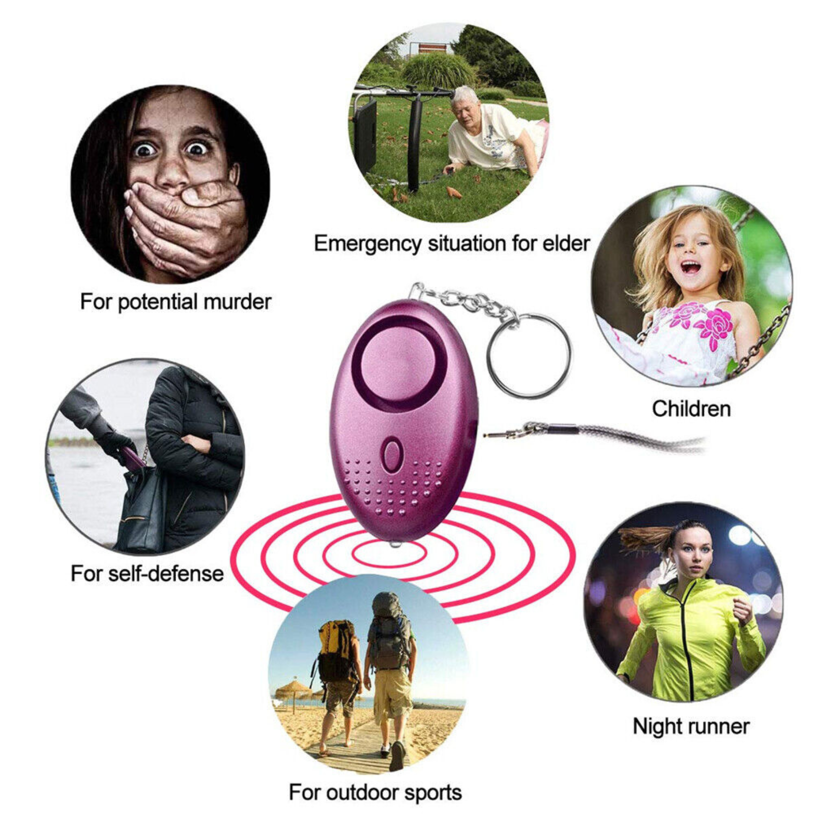 Emergency Alert Torch Rape Attack Panic Security 140dB Personal Keychain Purple
