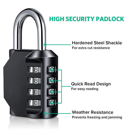 Outdoor Waterproof Padlock Gate Locker Hasp Combination Lock 4 Digit