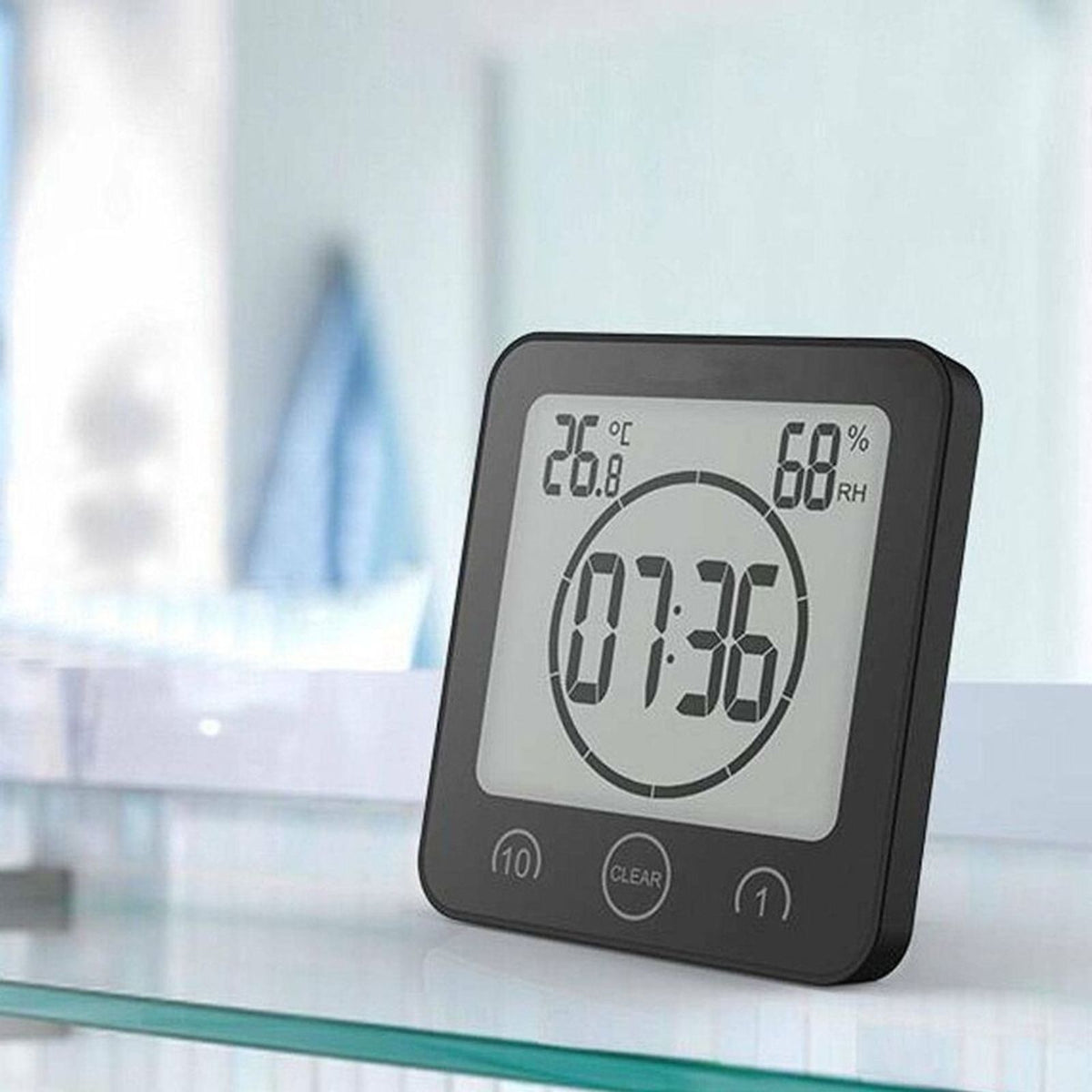 Shower Clock Timer Waterproof Digital Timer Temperature Meter Alarm Black