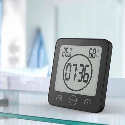 Shower Clock Timer Waterproof Digital Timer Temperature Meter Alarm Black