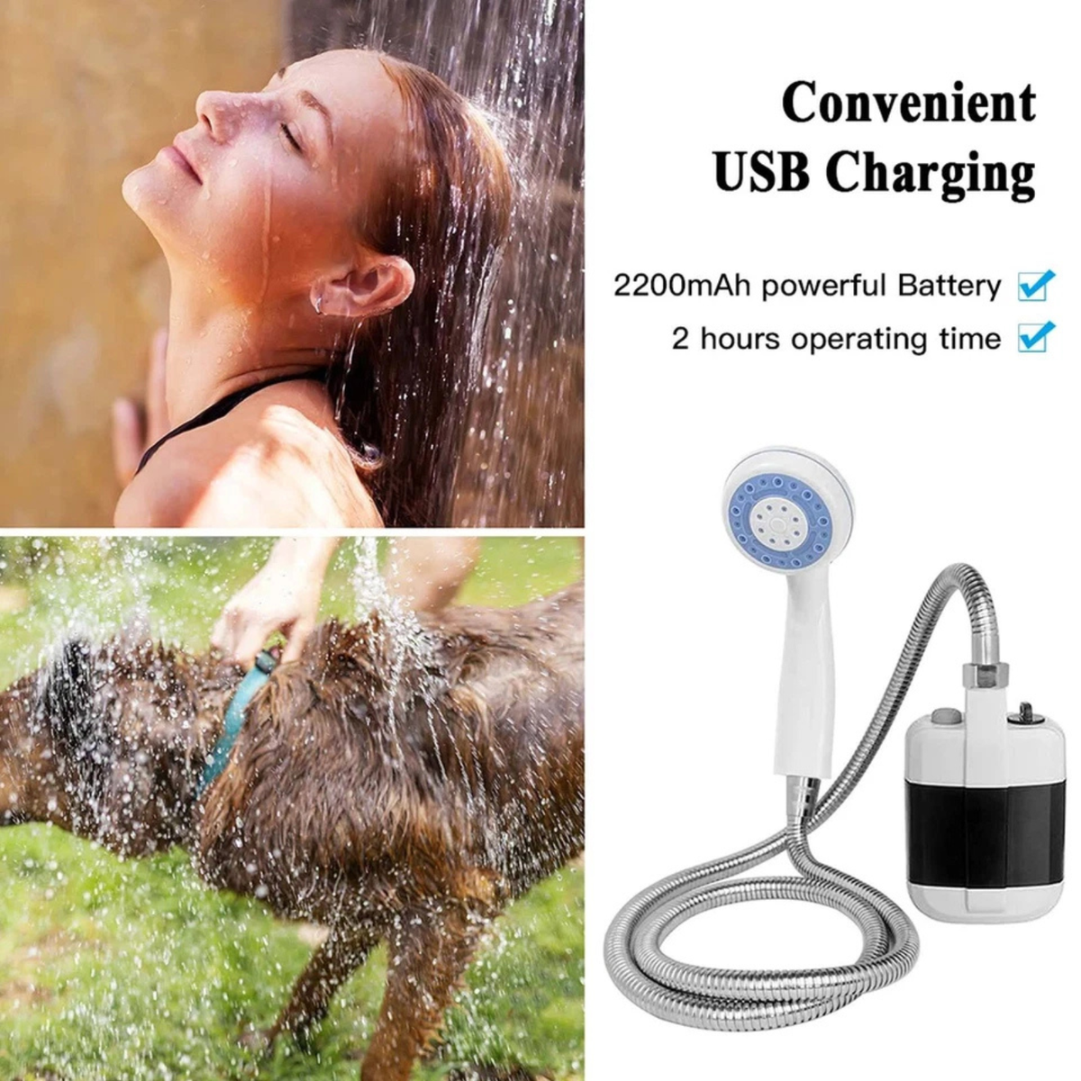Portable Camping Shower USB Rechargeable Mobile Outdoor Water Pump System