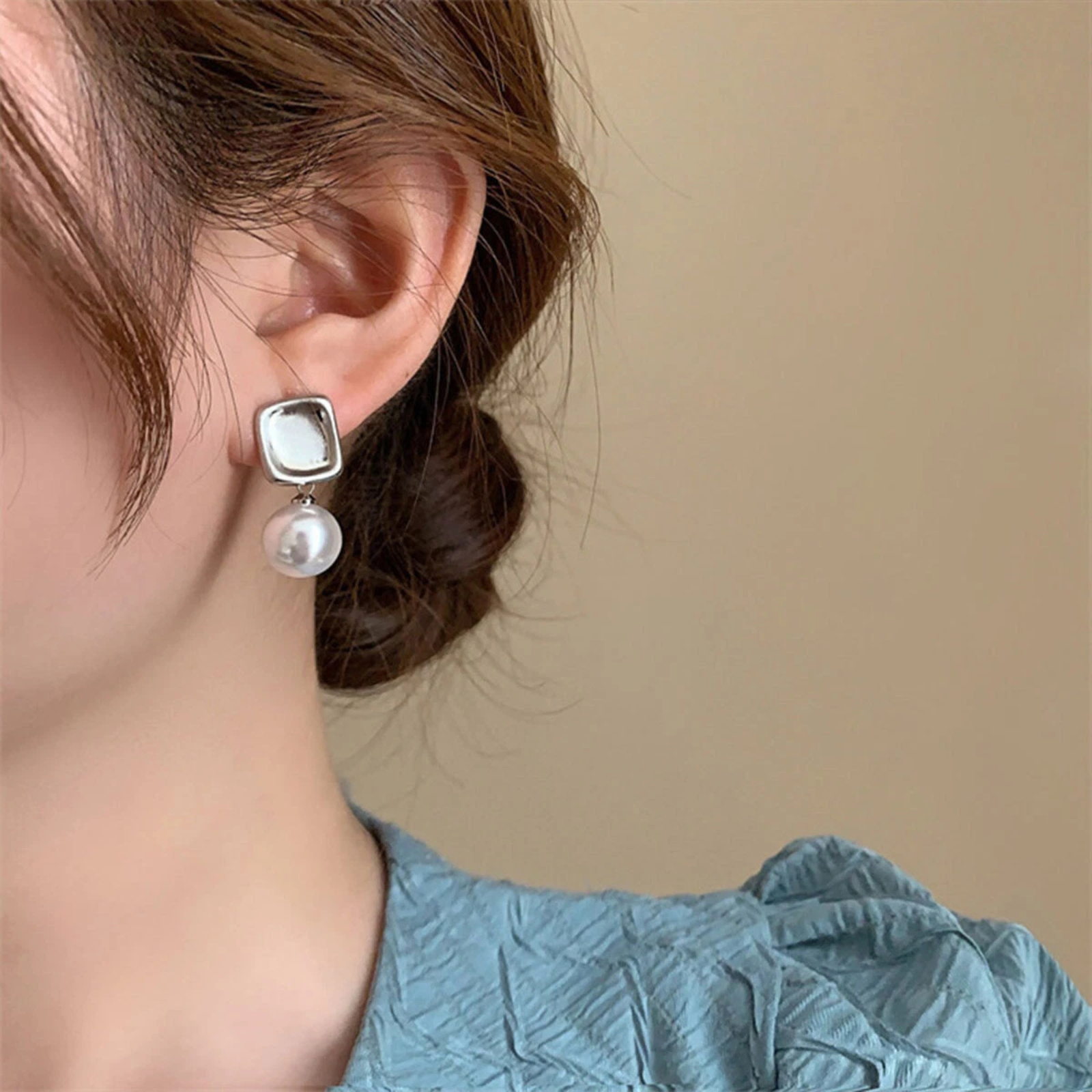 Square Elegant Imitation Pearl Earrings Style Timeless Classic Jewelry