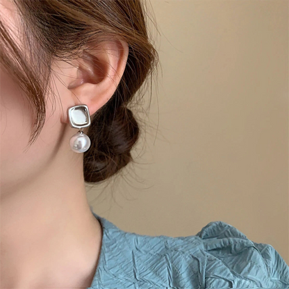 Square Elegant Imitation Pearl Earrings Style Timeless Classic Jewelry