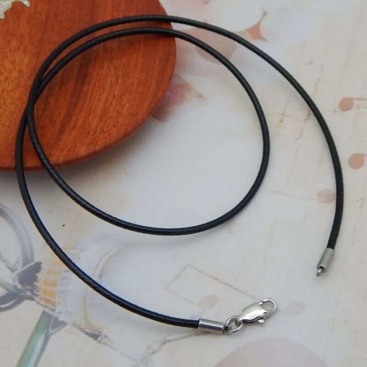 2.0mm Stainless Steel Lobster Clasp Black Woven Necklace Rope Leather Cord