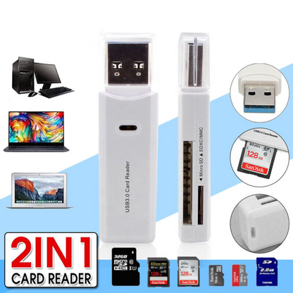 High Speed SD SDHC SDXC Micro 2 In 1 USB 3.0 Card Memory Reader Writer Adapter