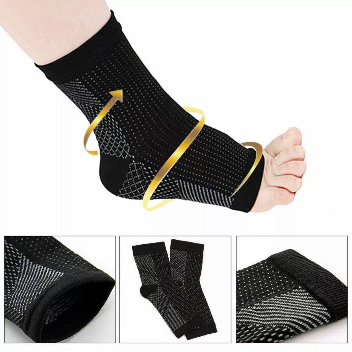 2 Pairs Black Plantar Fasciitis Socks for Heel and Ankle Swelling