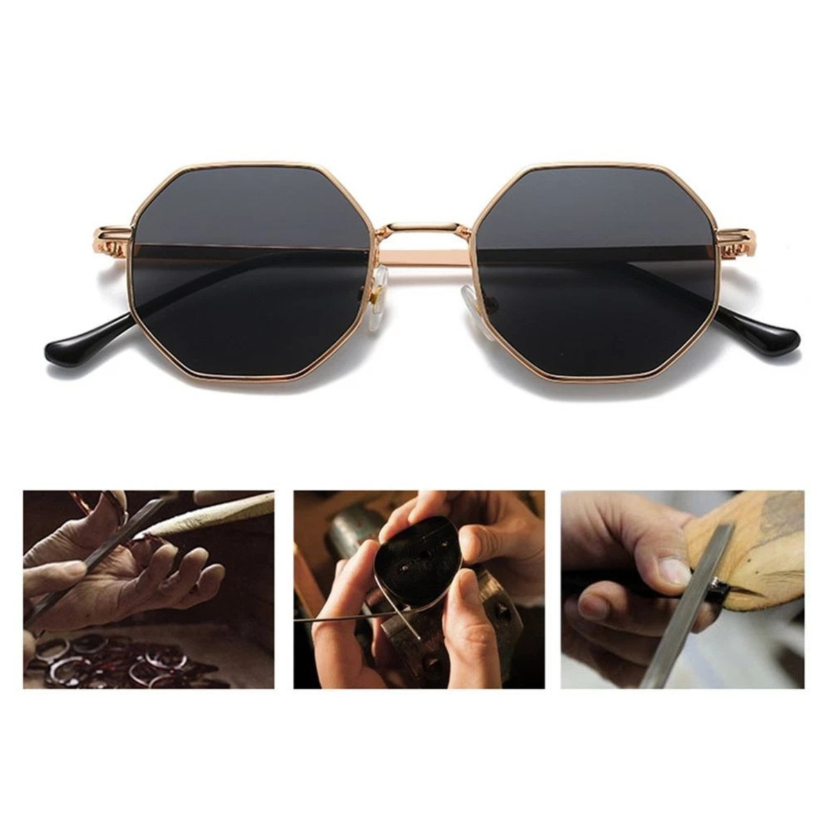 Gold Black Grey Square Sunglasses Stylish Eyewear for Men Women Fashion Pro