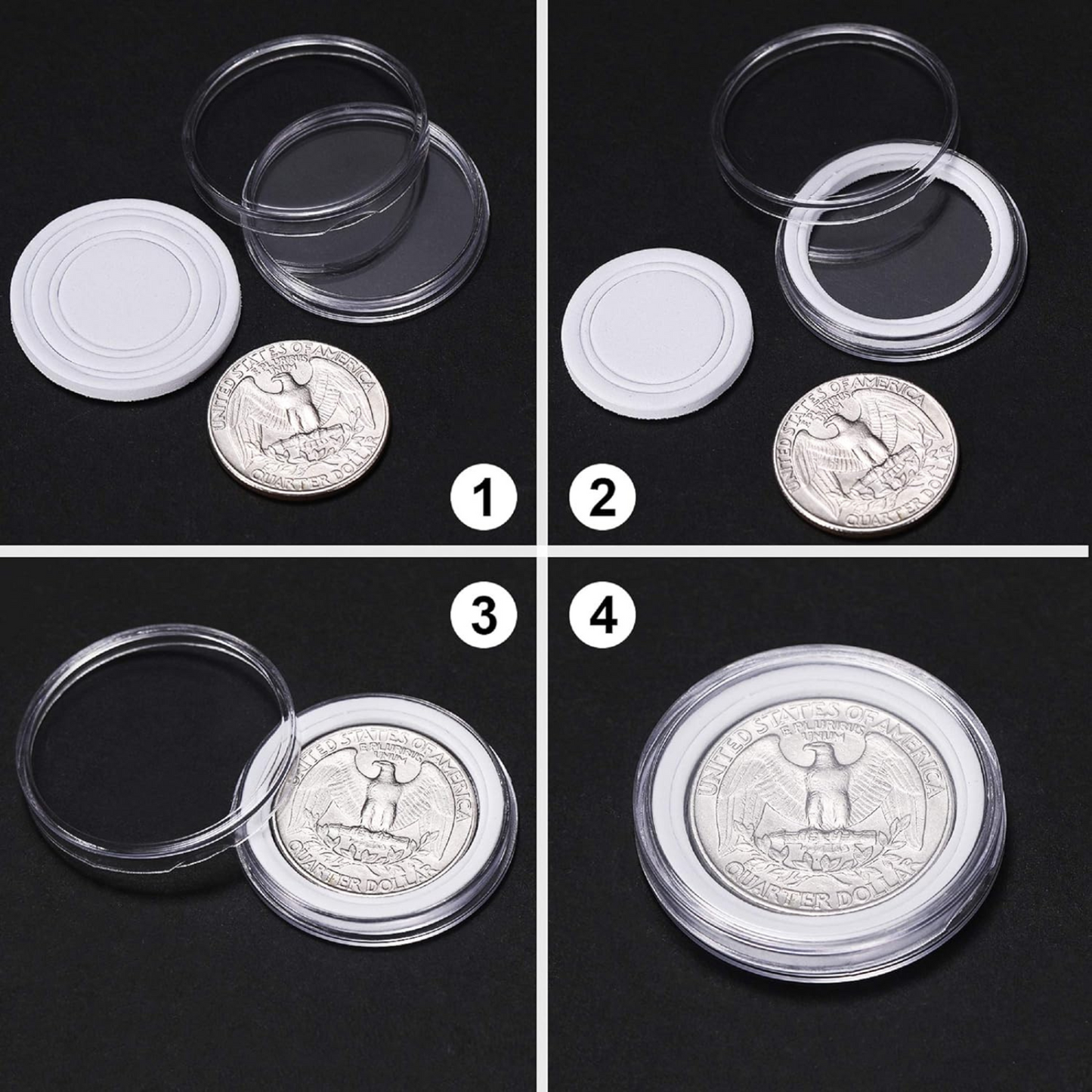 100pcs Clear Plastic Round Coin Storage Box Case Capsules Holder