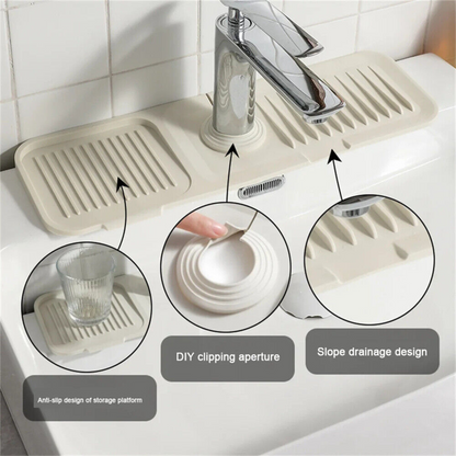 White Sink Draining Pad Silicone Faucet Mat For Kitchen Sink - Splash Guard