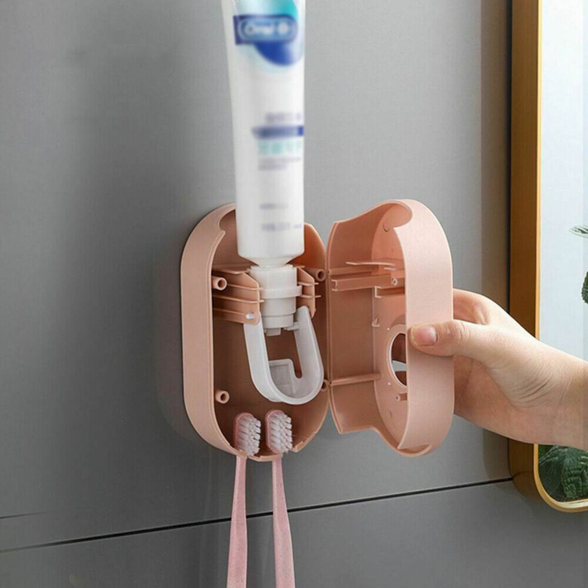 Wall-Mounted Rack Bathroom Toothbrush Holder Automatic Toothpaste Dispenser