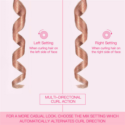 Pink Wireless Ceramic Hair Waver Curling Iron LCD Cordless Auto Rotating Curler