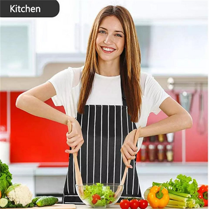 Black Wide Stripe BBQ Chefs Adjustable Apron Hanging 2 Pockets
