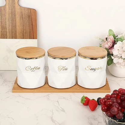 White Ceramic Coffee Jar Sealed Kitchen Spice Container Airtight Food Storage