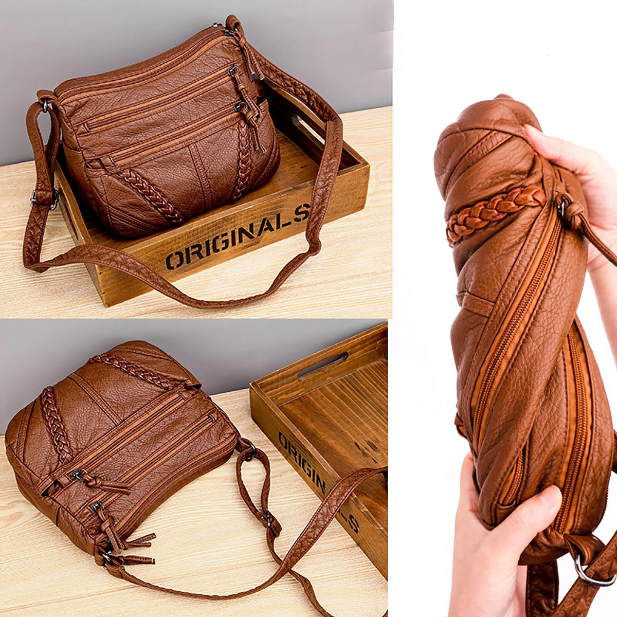 Ladies Brown Cross Body Messenger Shoulder Handbag Travel Casual