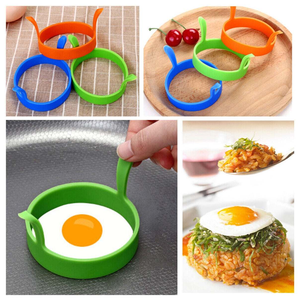 4pcs Non Stick Kitchen Tools Silicone Egg Rings Baking Pancake Handles