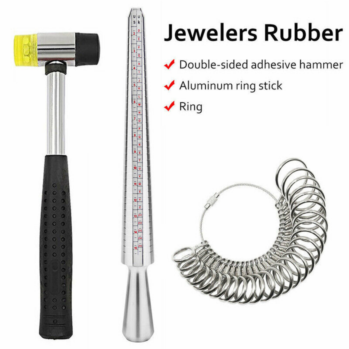 Measuring Stick Metal Ring Silver Ring Sizer Size Gauge Tool Set Finger Mandrel