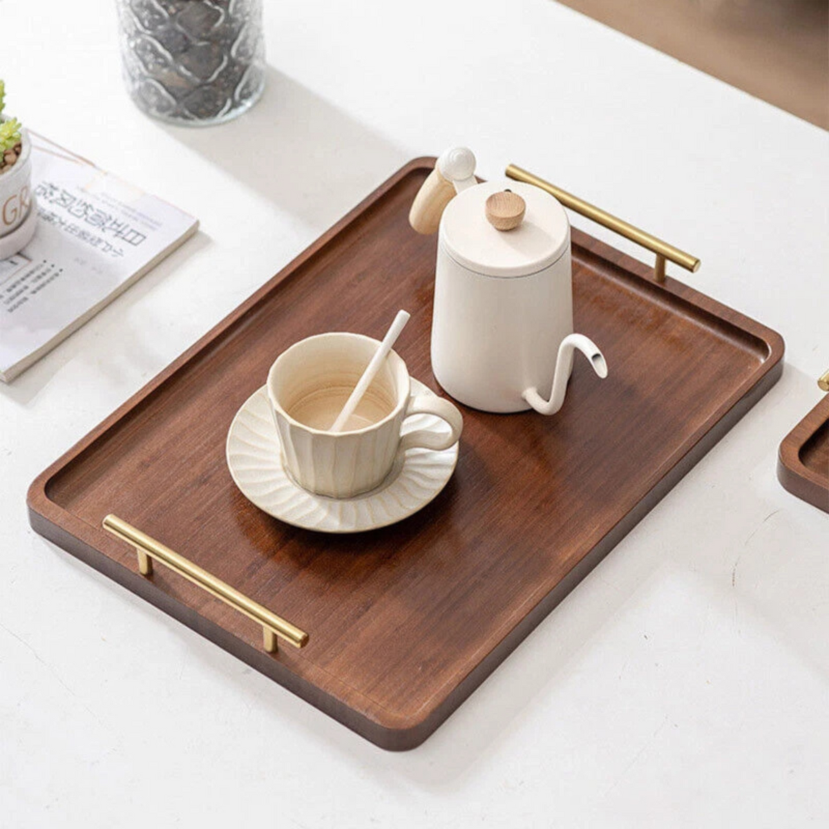 Rectangular Wooden Tea Tray Simple Household Elegant Natural Bamboo Style