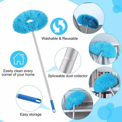 Blue Microfibre Telescopic Handle Ceiling Fan Blade Duster Cleaner Tool