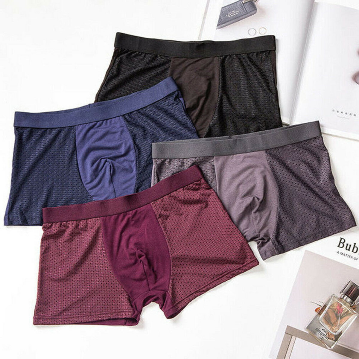 Ice Silk Mesh Boxer Briefs XL 4Pack Mens Bamboo Soft Underwear Summer Shorts