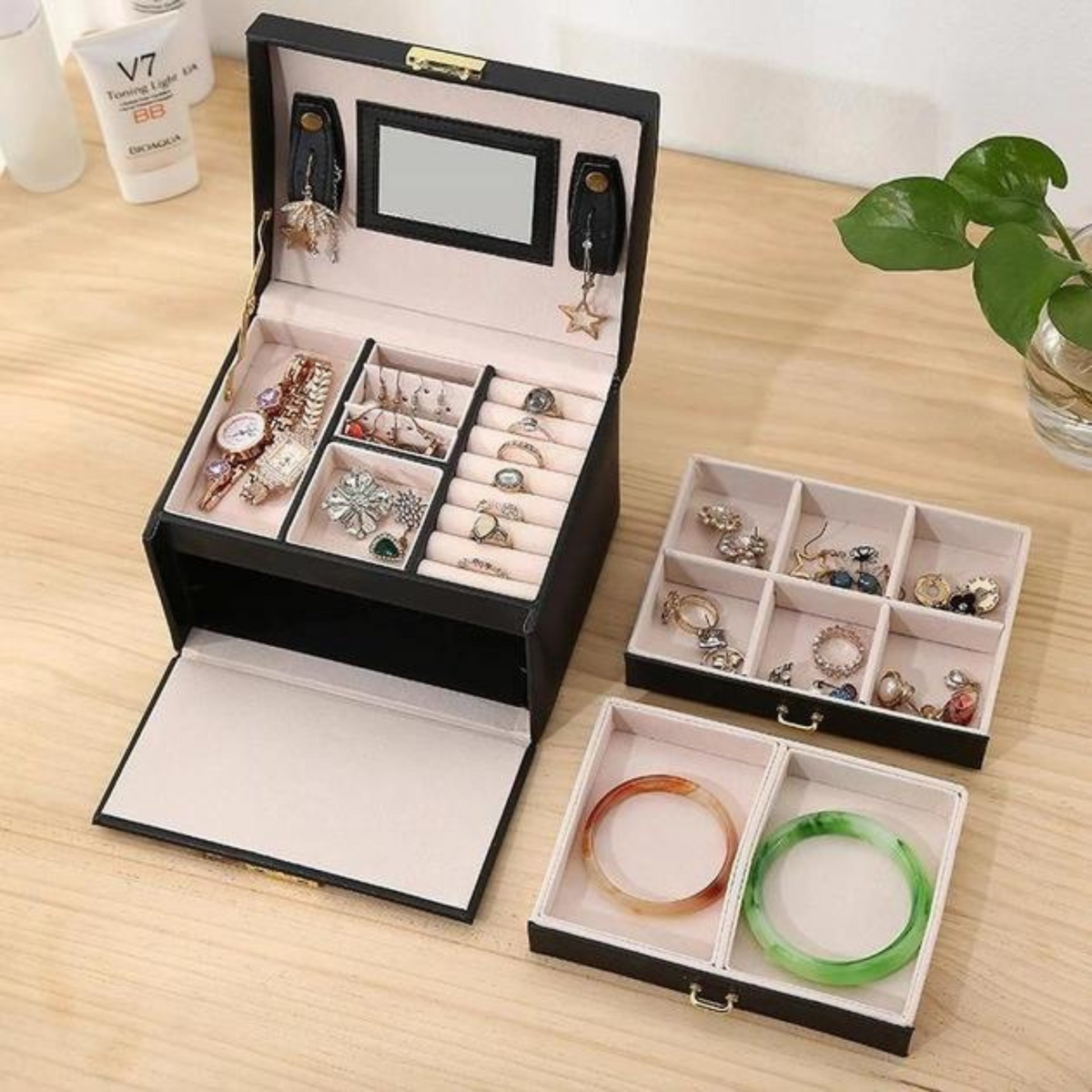 Black Watch Case Holder Jewellery Storage Box Ring Earring Display Organizer