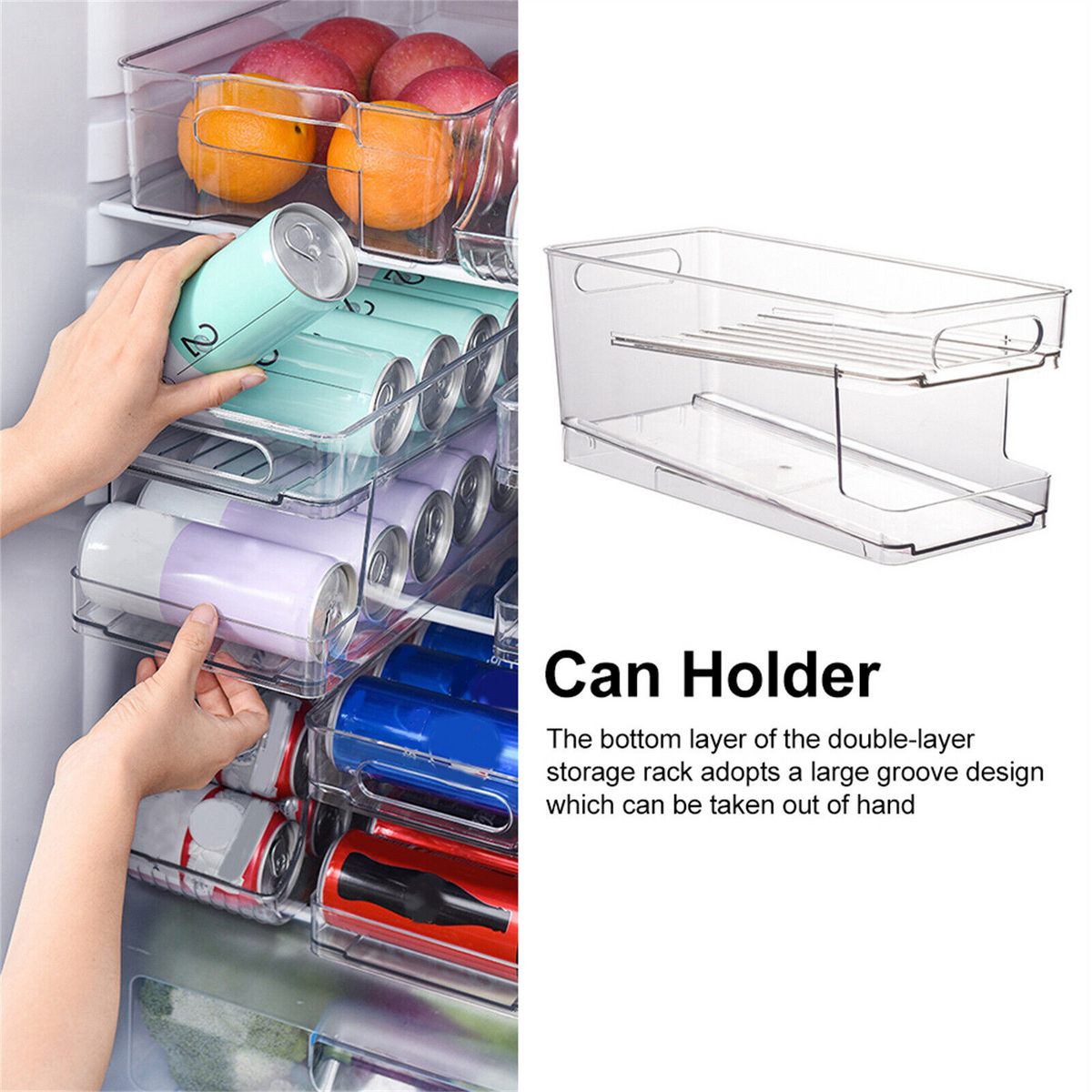 1x Can Organizer Rack 2 Tiers Stackable Beverage Holder For Refrigerator Kitchen