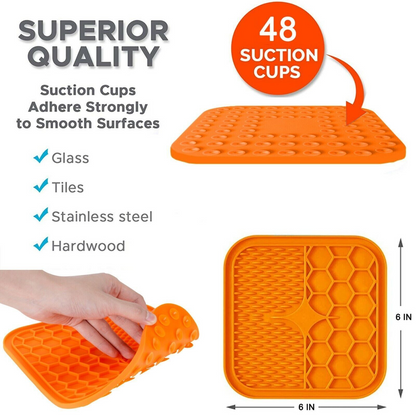 Orange Buster Slow Feeder Silicone Dog Pet Lick Mat Pad Boredom Grooming