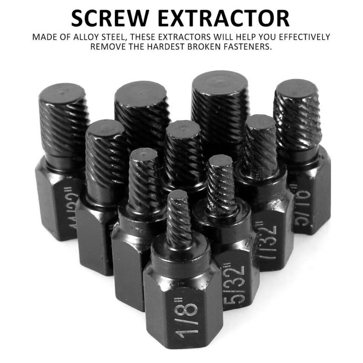 Bolt Remover Kit Easy Out Broken Bolt 10PCS Heavy-Duty Damaged Screw Extractor