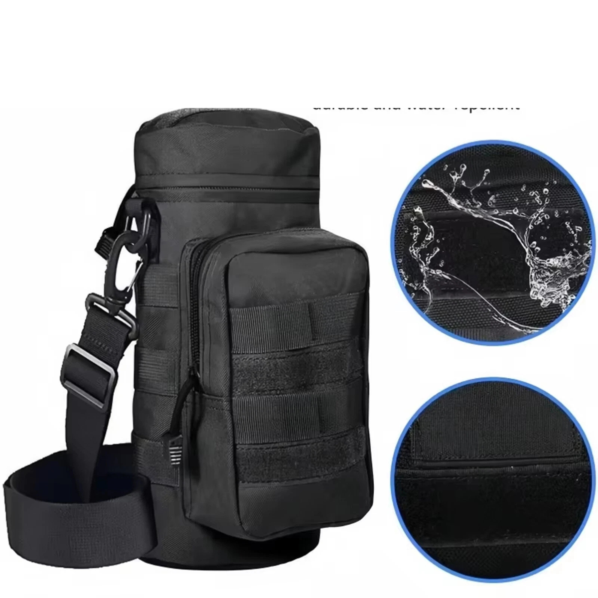 Water Bottle Carrier Tactical Bag Molle Kettle Black Outdoor Travel Strap