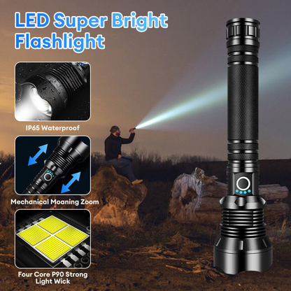 USB Rechargeable Flashlight XHP90 High Power 2500000LM Super Bright Torch