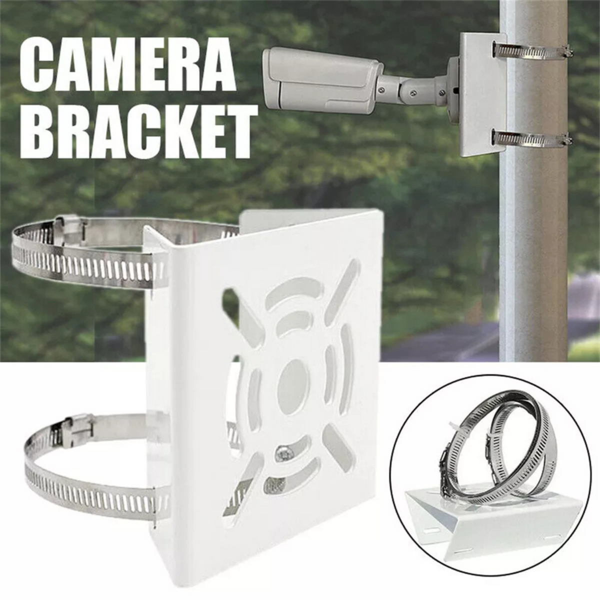 Security Camera Bracket with Loops Universal Metal Vertical Pole Mount