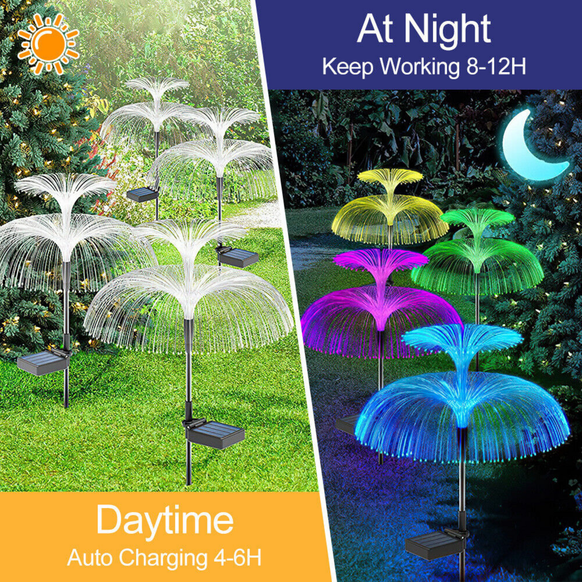 Jellyfish Outdoor Stake Lamp 2pcs Fireworks Fairy String LED Lights Garden Solar