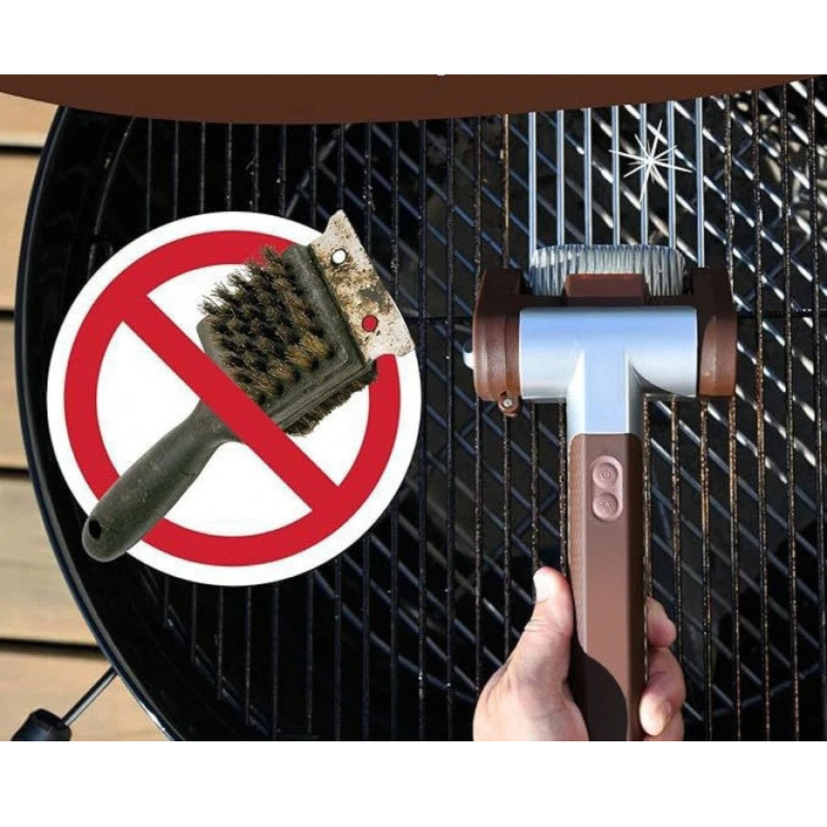 Stainless Steel BBQ Cleaner Brush Rechargeable Deep Cleaning Tool Brown