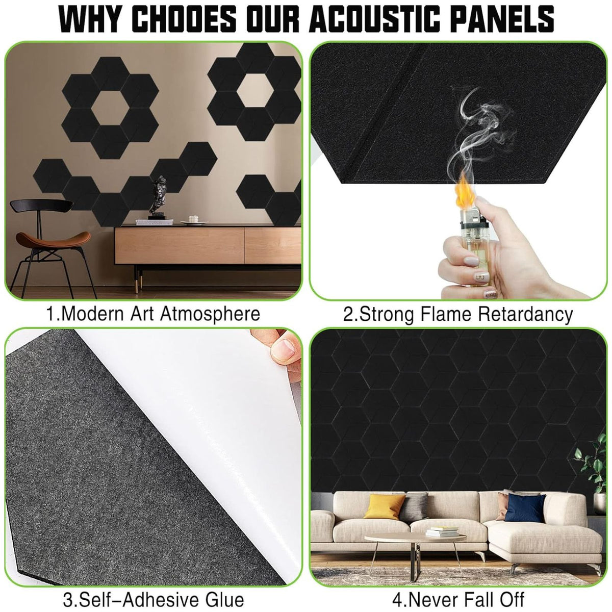 Self Adhesive Acoustic Foam Sound Insulation 12Pack Sound Proofing Panels Black