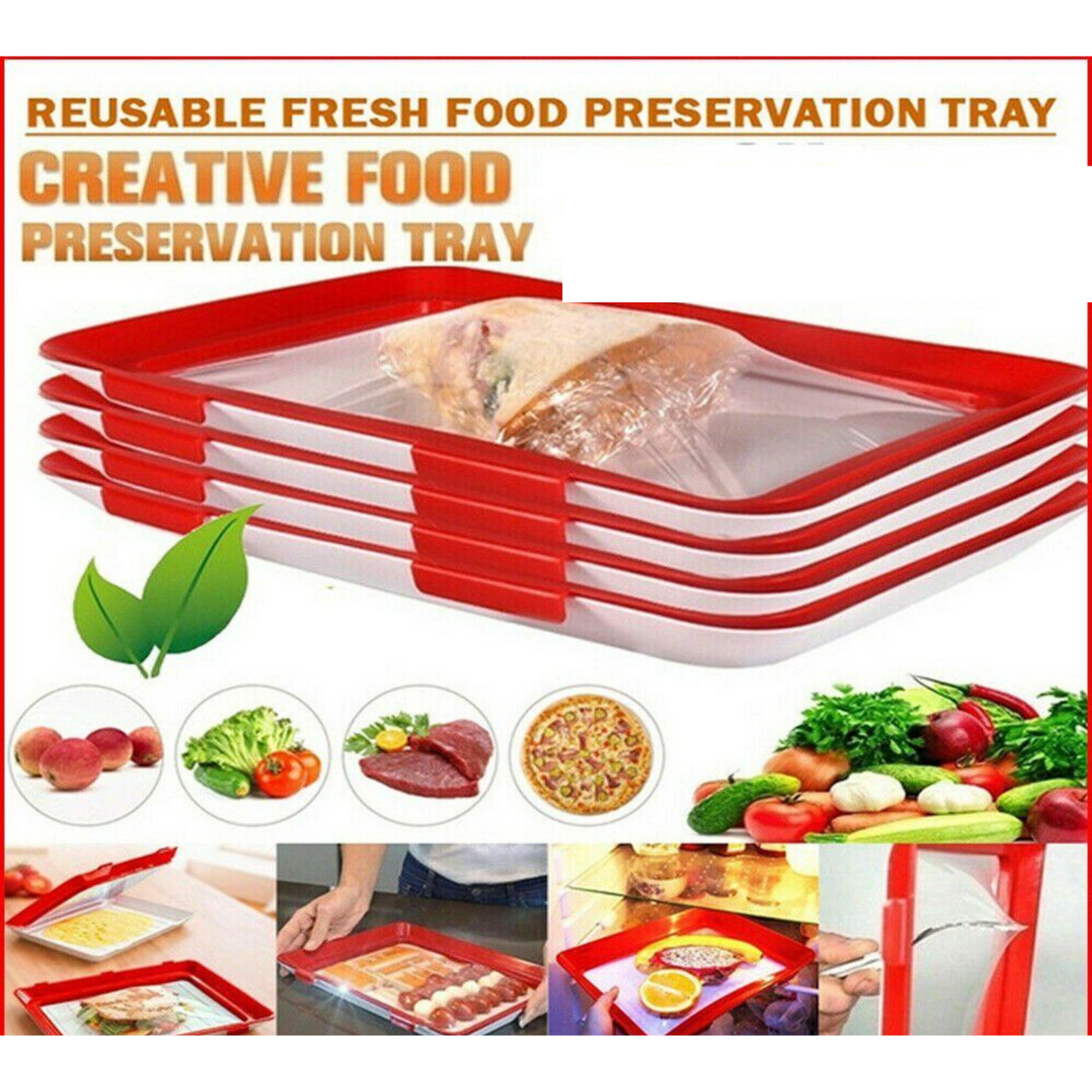 Reusable Plastic Food Fresh Storage Food Preservation Tray Plate Cover