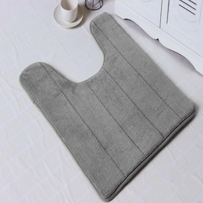 Silver Grey U Shaped Toilet Floor Mat Memory Foam Anti Slip Design