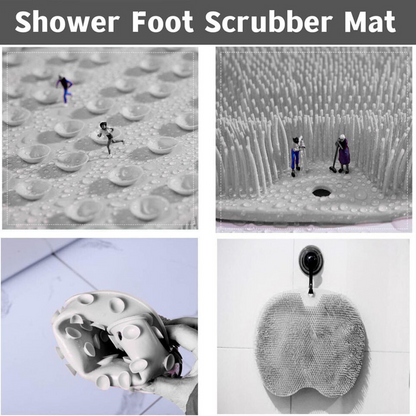 Grey Brush Cleaning Mat Shower Bath Foot Back Body Scrubber Massager Pad