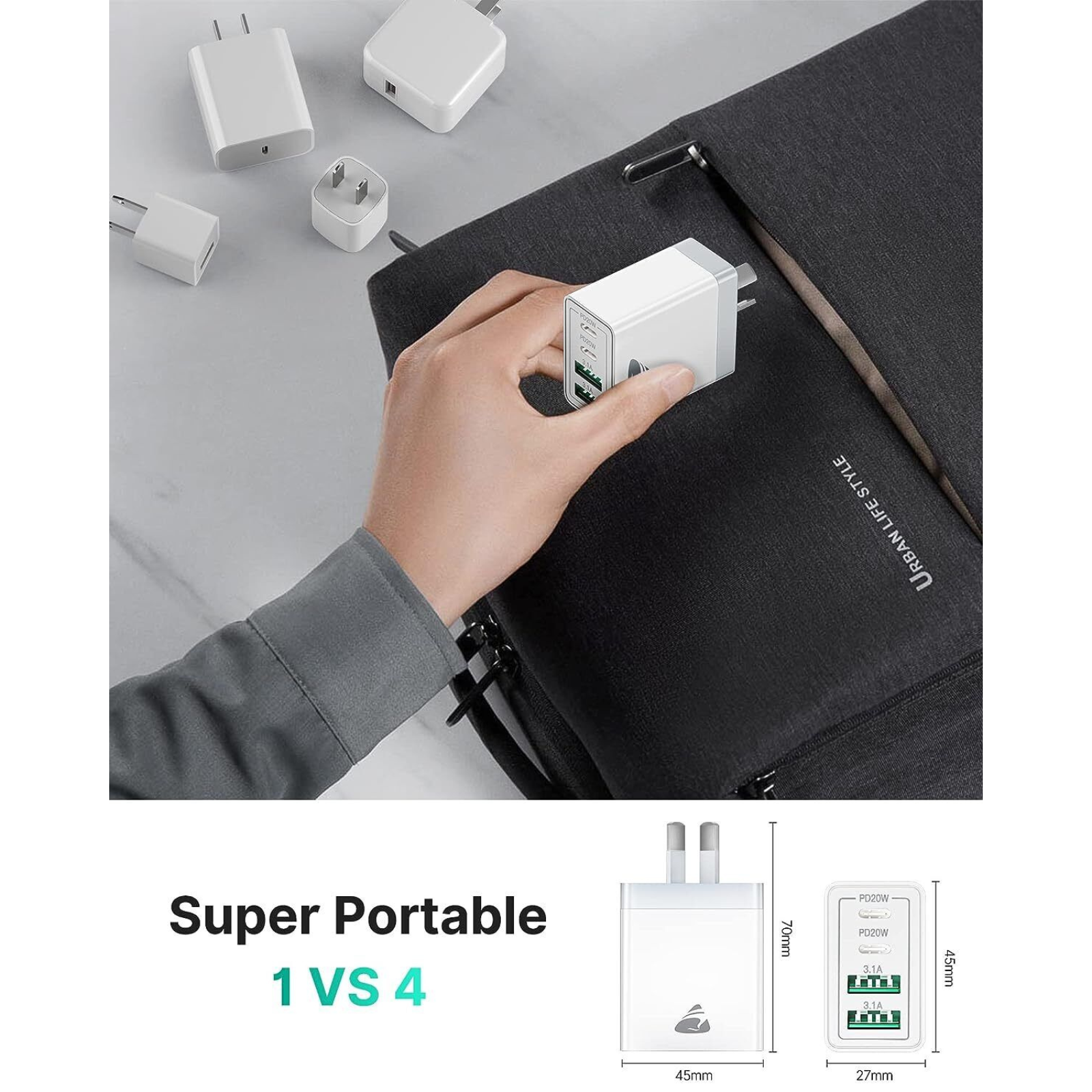 Fast Charging Wall USB C Charger Power Adapter 55W 4 Port USB-C PD Type-C Brick