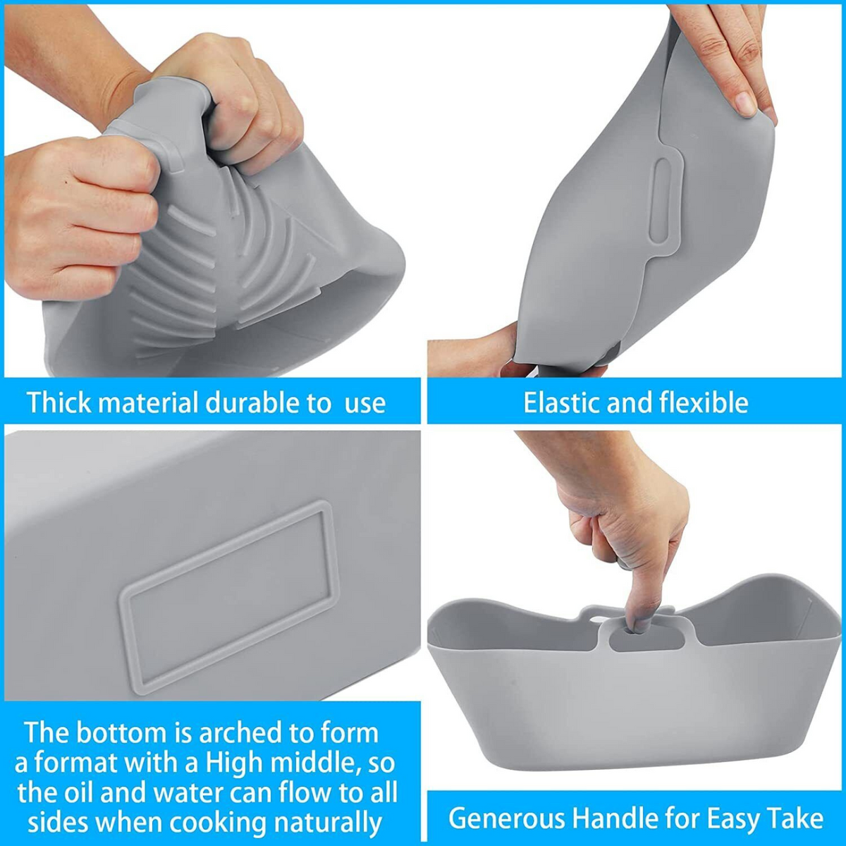 Grey Rectangle Reusable Baking Tray Air Fryer Durable Silicone Pot Basket Liner