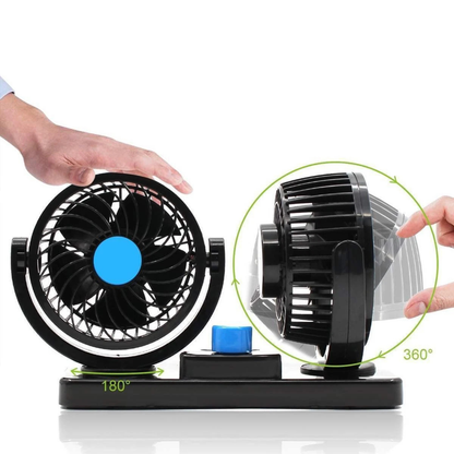 Car Portable Fan Dual Head Truck Vehicle Cooling Tool 360° Rotatable