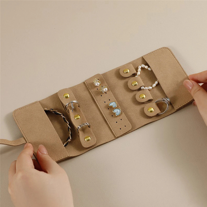 Foldable Jewelry Case Storage Bag Travel Portable Organizer Pouch Roll Khaki