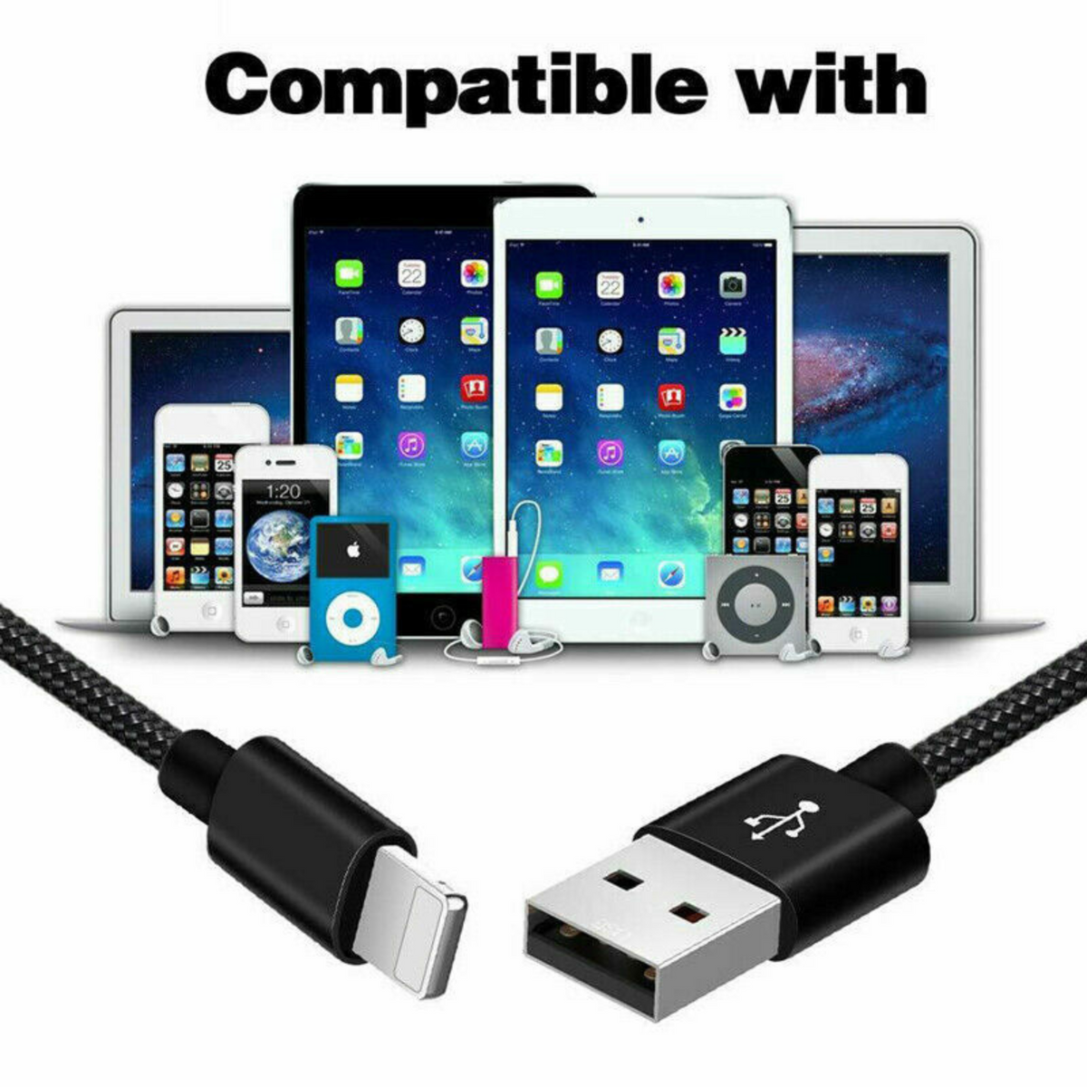 iPhone 6 7 8 11 12 13 14 Pro Max Braided Fast USB Cable Cord Charger iPad