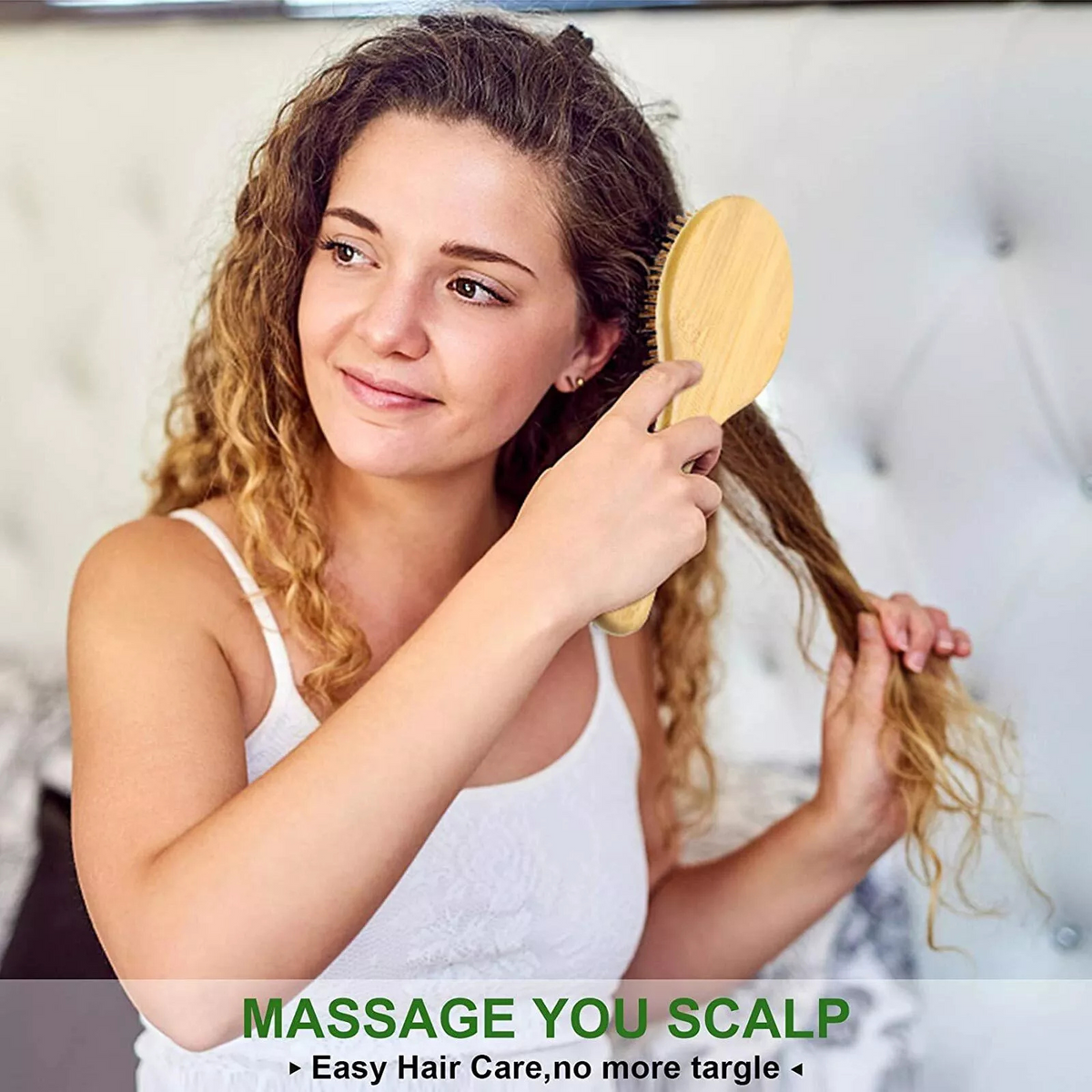 Meridian Massage Combs Anti-Static Oval Head Bamboo Wooden Hair Brush Medium