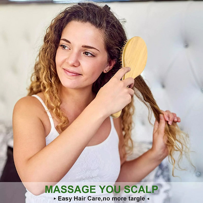 Meridian Massage Combs Anti-Static Oval Head Bamboo Wooden Hair Brush Medium