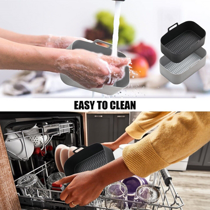 Black Rectangle Reusable Baking Tray Air Fryer Durable Silicone Pot Basket Liner